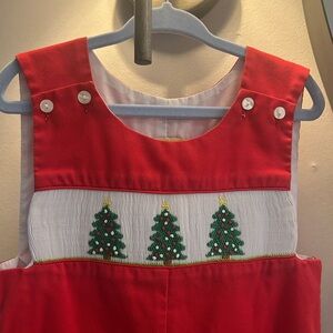 Red Holiday Dress with Christmas Tree Embroidery